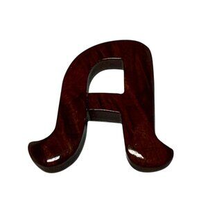 Handmade Wooden Letter A Brooch Pin Vintage Style Dark Wood Monogram Accessory